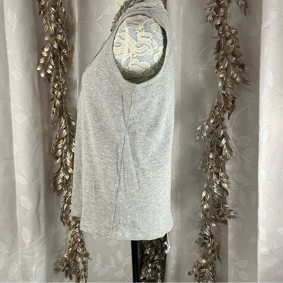 White Birch Small Gray Ribbed Henley Tank Top Neon Stitch Minimalist‎ - Picture 5 of 10